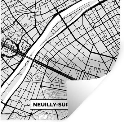 Muurstickers - Sticker Folie - Frankrijk - Plattegrond - Kaart - Neuilly-sur-Seine - Stadskaart - 100x100 cm - Plakfolie - Muurstickers Kinderkamer - Zelfklevend Behang XXL - Zelfklevend behangpapier - Stickerfolie