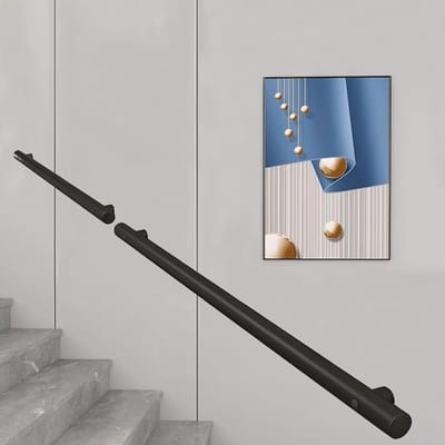 Muurleuning - Trapleuning steun - Veilig traplopen - Zwarte ronde buis - 480 cm - Zwart