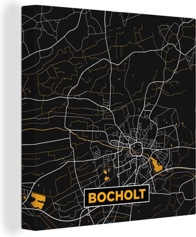 Canvas Schilderij Duitsland – Black and Gold – Bocholt – Stadskaart – Kaart – Plattegrond - 20x20 cm - Wanddecoratie