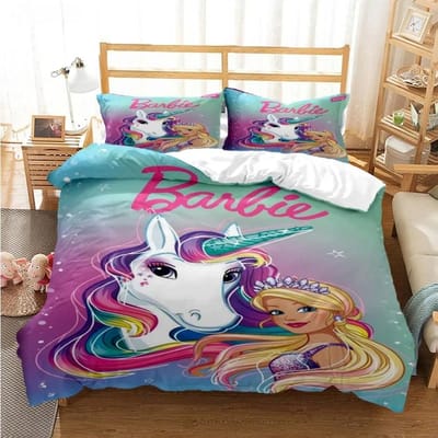 Barbie Dessin Animé Anime Mignon Housse de Couette Couette Ensemble de Literie Doux Housse de Couette et Taie d'Oreiller Simple/Double/Queen/King 135x200cm 2pcs