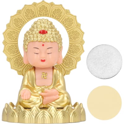 Zonne-schudhoofd Boeddhabeeld Zonne-knikkende Maitreya Auto-ornament Decoratie voor Rijkdom en beige