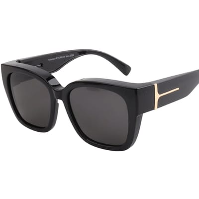 Overzet zonnebril dames - Overzetzonnebrillen - Polarized - Ontspiegelde glazen - Zwart gouden accent - Groot montuur - Inclusief beschermhoesje