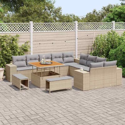 vidaXL - Tuinbank - Set - 13 - st - Beige - en - Lichtgrijs - poly - rattan