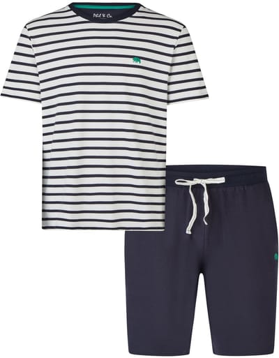 Phil & Co Heren Shortama Korte Pyjama Set Crème/Donkerblauw Gestreept - Maat L