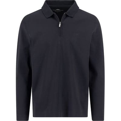 Fynch-Hatton Polo Zip Collar Long Sleeve Interlock Cotton Zwart / male