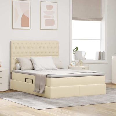 vidaXL - LED - opbergbed - met - matras - Crème - 140 - x - 200 - cm - Stof