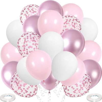 60 Stuks Lichtroze en Witte Ballonnen - Matte en Metallic Helium Ballonnen voor Doop, Verjaardag en Babyshower Feestdecoratie