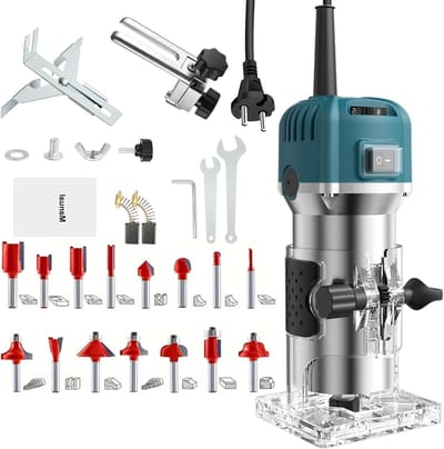 Krachtige 800 W Handfrezer met 28000 RPM en 6 Snelheden voor Houtbewerking - Inclusief 15 Accessoires en Draagbare Ontwerp voor Precisie en Gemak