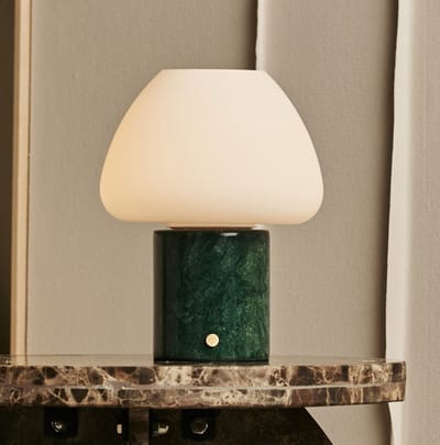 Tavellio Ostade Draadloze Tafellamp – H25 – Verde Alpi Marmer en Glas – Tot 100 uur – H25 – Groen
