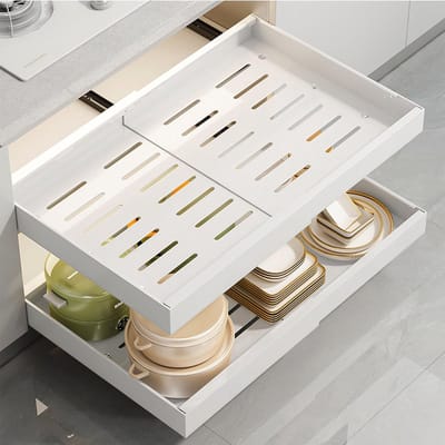 La'Moussawi ® Uittrekbare en Aanpasbare Kastlade Organizer voor Efficiënte Opbergruimte