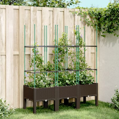 vidaXL - Plantenbak - met - latwerk - 120x40x142,5 - cm - polypropeen - bruin