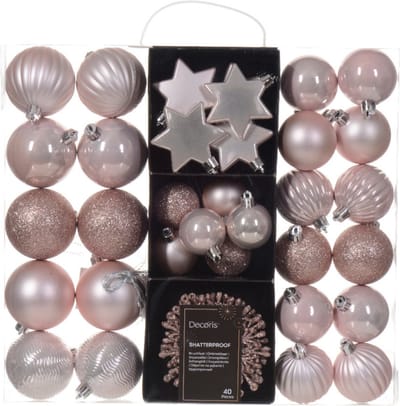 Decoris kerstballen en kerstornamenten - 40x - kunststof - lichtroze - mix