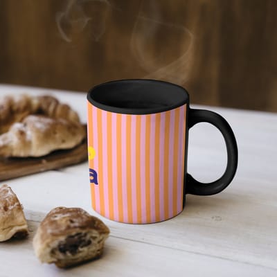 Magische Mok - Foto op Warmte Mokken - Koffiemok - Verticaal - Strepen - Oranje - Ciao bella - Magic Mok - Beker - 350 ML - Theemok - Mok met Tekst