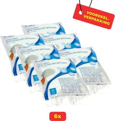 6 x Romed Droge washandjes met zeep 20 stuks - Voordeelverpakking!