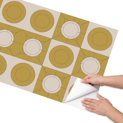 Coloray Meubel Wrap Folie - Beige Meubelfolie - 65x130 cm - Wrapfolie Keuken Mosterdwielen - Decoratiefolie - Minimalist Meubelfolie - Meubel Wrap Folie - Woonkamer decoratie - Geometrie