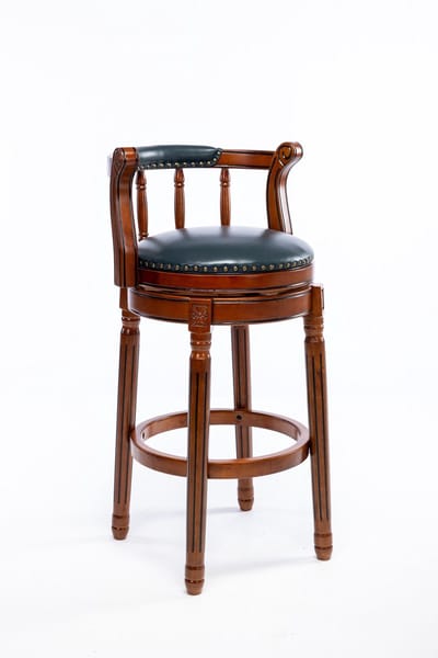 Koeienhuid Top Leren Houten Bar Krukken, 360 Graden Draaibare Bar Stoel met Rugleuning, Bar Hoogte en Counter Hoogte Bar Krukken voor Thuis, Keuken, Eetkamer en Bar- Blauw