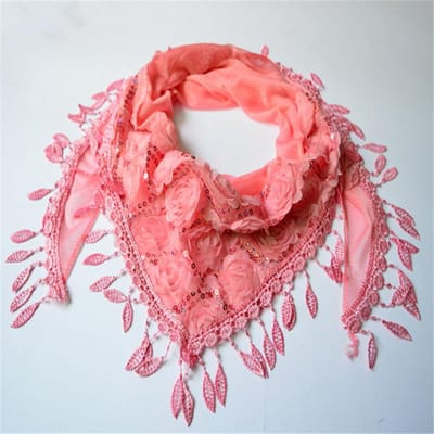 Driehoekssjaal, Zijden Sjaal, Kant Holle Kant Kwastjessjaal, Dames Witte Decoratieve Bovenkleding pink