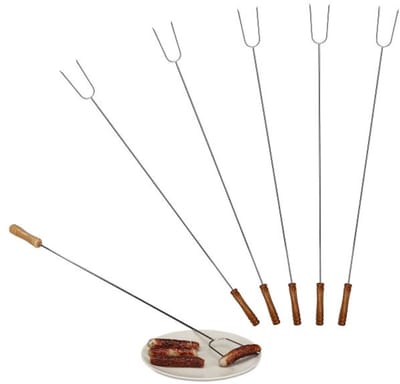 Doodadeals® BBQ Spiezen – Set van 6 Extra Lange Barbeque Spiesen – 80 cm – RVS – Vlees Spiezen met Houten Handvat