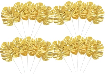 20 Stuks Gouden Kunstpalmen Bladeren, Tropische Bladeren met Stelen voor Bruiloft en Feestdecoratie