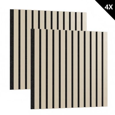 Froadp Akoestische panelen, wandpanelen, lamellenbekleding, akoestische elementen, lamellenwand, wand, akoestisch vilt, houtlook (eiken wit, 4 stuks, 60 x 60 cm)