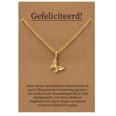 Gefeliciteerd Cadeau Ketting - Vlinder Geluk Sieraad - Goudkleurig - Gefeliciteerd - Pax Amare