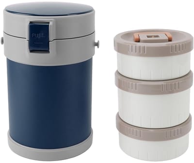 Dailygoods - Asixxsix Geïsoleerde Voedselpot, 2L 3 -laags Roestvrijstalen Vacuüm Lunchbox met Isolatie met Dubbele Laag en Brede Mondontwerp, Voedselhermosflessen voor Kantoorschoolpicknick (BLUE)