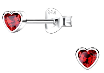 Joy|S - Zilveren petit hartje oorbellen - 4 mm - rood - zirkonia - oorknopjes voor kinderen