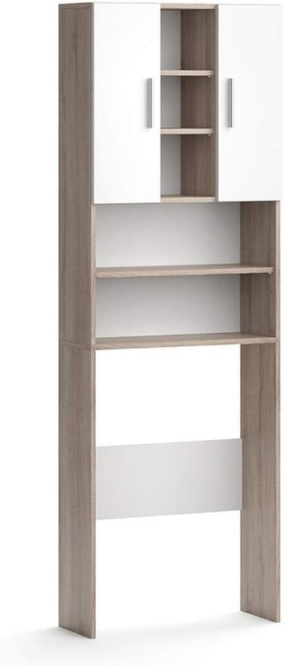 Wasmachinekast - Opbergkast Badkamer - Ruimte Benutten - Melamine Coating - 190 x 64 cm - Sonoma Wit