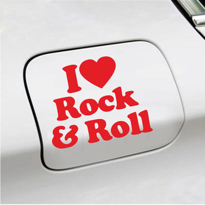 Bumpersticker - I Love Rock & Roll - 10,3 X 12,6 - Rood