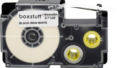 Casio compatible XR-18WE - Zwart op wit - 18 mm x 8 m