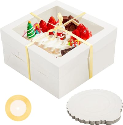 10x Witte Taartdozen 30x30x15 cm met Venster en Ronde Taartplanken - Luxe Verpakking