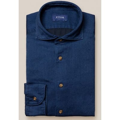 Eton Overhemd Uni Wide Spread Satin Indigo Donker Blauw / male
