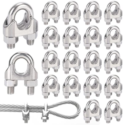 20 pieces staal kabel clips 4 mm - roestvrijstaal kabelklem - geschikt voor Ø 4 mm draad (M4) - bevestigingsmateriaal voor staal kabel