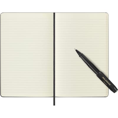 Moleskine Classic Notitieboek + Kaweco Watergedragen Balpen Set, Harde Kaft, Horizontaal Gelinieerd, Groot Formaat, Zwart (KAWPENSETNTBK) white