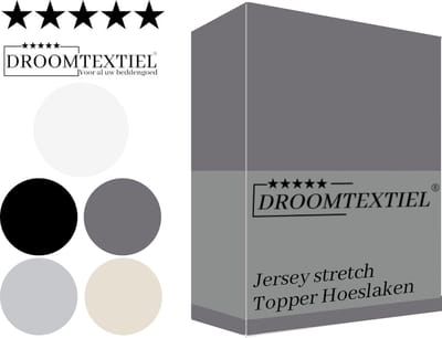 Droomtextiel Topper Hoeslaken Jersey Stretch - Antraciet 140x200 cm - Tweepersoons - 160g.m² Zacht Katoen