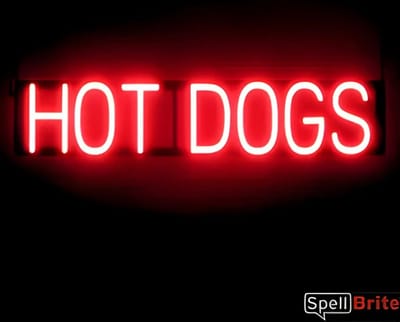 HOT DOGS - Lichtreclame Neon LED bord verlicht | SpellBrite | 78 x 16 cm | 6 Dimstanden - 8 Lichtanimaties | Reclamebord neon verlichting