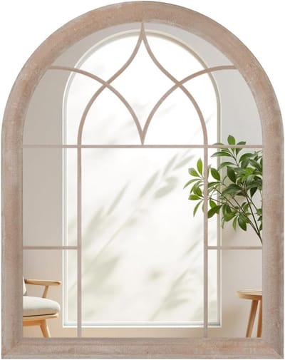 Dailygoods Tuinspiegel met metalen frame, gebogen wandspiegel, decoratieve spiegel, raamspiegel, 69 x 88,5 cm