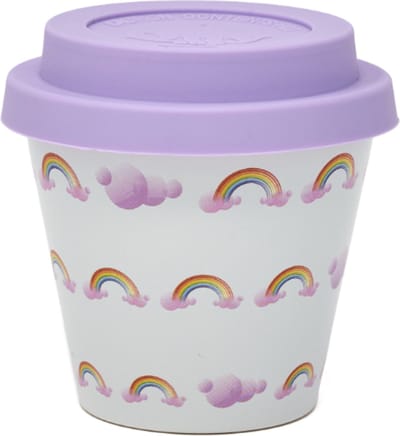 Quy Cup - 90ml Ecologische Reis Beker - Espressobeker “Over The Rainbow” met Purple Siliconen deksel