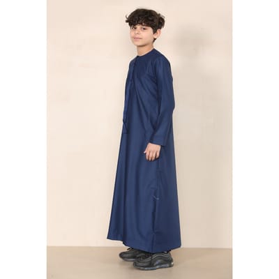 Marineblauwe Thobe Emirati Jubba Islamitische kleding voor jongens, kaftan met Eid-koord en kwastjes