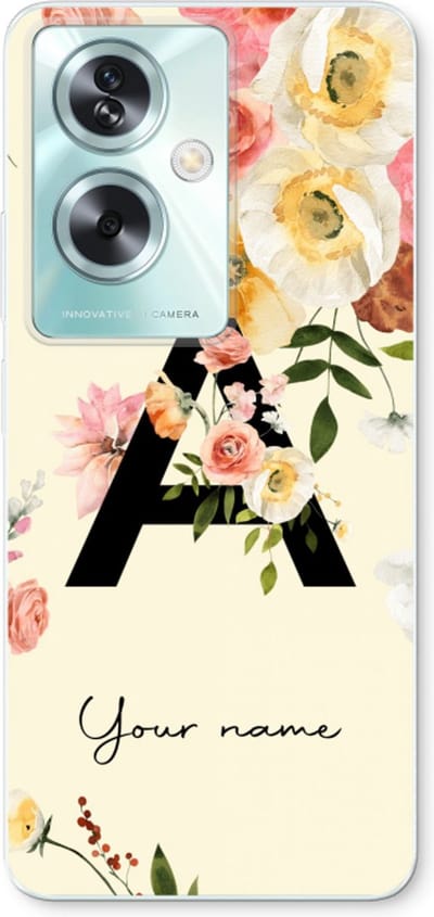 Gepersonaliseerd - Case Company® - Hoesje geschikt voor Oppo A79 hoesje - Flirty Flowers Monogram - Soft Cover Telefoonhoesje - Bescherming aan alle Kanten en Schermrand