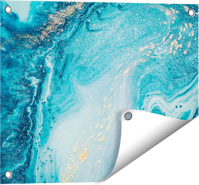 Gards Tuinposter Abstracte Kunst Blauwe Oceaan - 50x40 cm - Tuindoek - Tuindecoratie - Wanddecoratie buiten - Tuinschilderij
