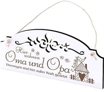 Vintage Deurbord Here Wohnen voor Grootouders – Houten Bord met Vogelhuis Motief 20 x 10 cm