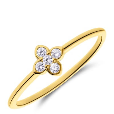Lucardi Dames Zilverne goldplated ring bloem zirkonia - Ring - 925 Zilver - Goudkleurig - 15.50 / 49 mm