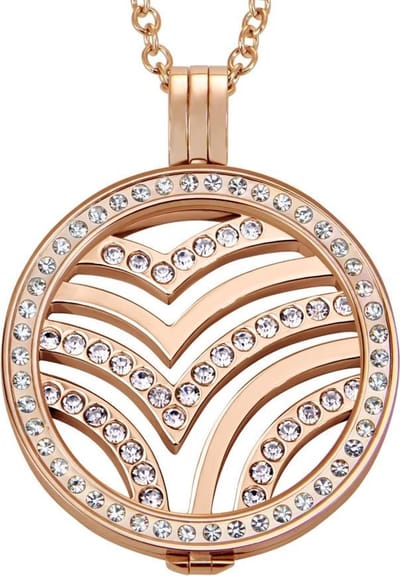 Quiges - Munthouder met Ketting en Munt 33mm Zirkonia Golven - RVS Roségoudkleurig met Zirkonia - ERHS592