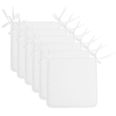 Stof Textile Home stoelkussens - 6x - wit - 38 x 38 x 3 cm - voor binnen - touwtjes sluiting - zitkussens plat - vierkant