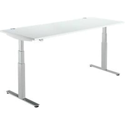 Schäfer Shop  Select Bureautafel DRIVE UP 2, T-poot, rechthoek, tweetraps elektrisch in hoogte verstelbaar, B 1800 mm, lichtgrijs/blank aluminium