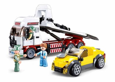 Sluban Town Takelwagen Bergingsvoertuig met auto bouwspeelgoed kinderen vanaf 6 jaar – Constructiespeelgoed bouwdoos met 338 bouwstenen – M38-B0879