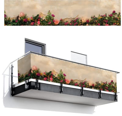 Balkonscherm 500x110 cm - Balkonposter Rozen - Muur - Vintage - Balkon scherm decoratie - Balkonschermen - Balkondoek zonnescherm