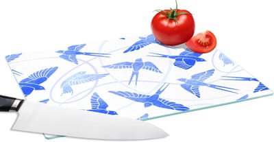 Glazen Snijplank - 28x20 - Patroon - Blauw - Vogel - Snijplanken Glas