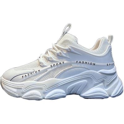 Ademende Papa Schoenen Dames Lente en Herfst Nieuw Wit Dikke Zool Veelzijdig Mesh Sport en Vrije Tijd Damesschoenen Kleine Witte Schoenen 40 white